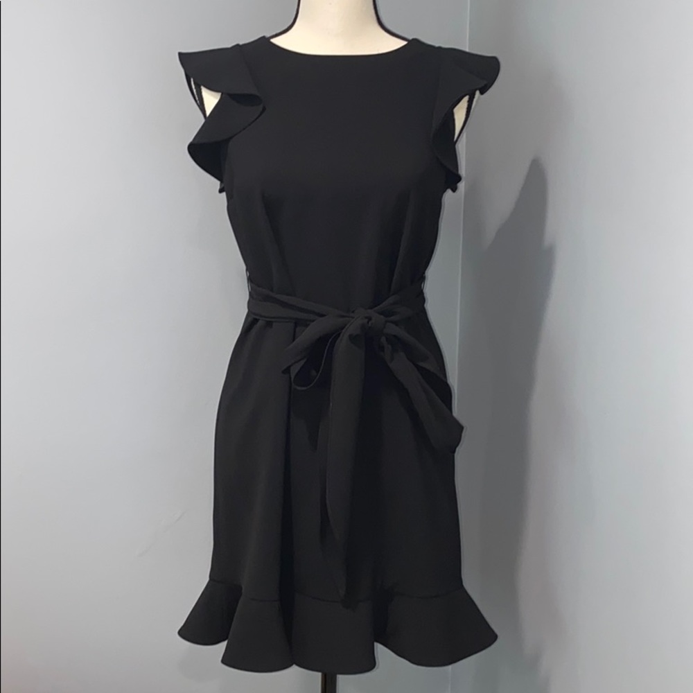 LOFT - Flutter tie waisted dress in black